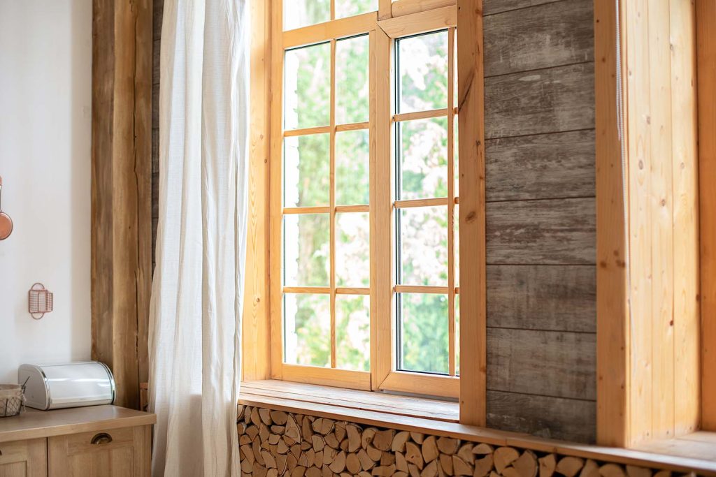 brown timber window